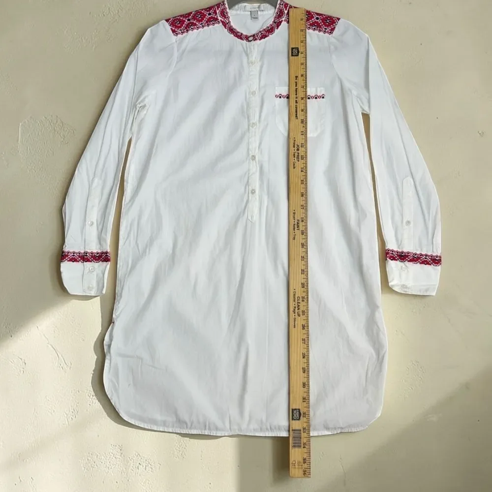 J. Crew White Tunic with Red Patterned Details